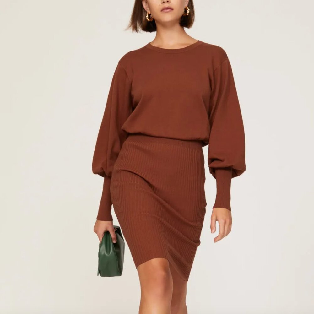 TOCCIN x RTR Knit Sweater Mini Dress Brown Orange Knit Long Sleeve Sheath XXL